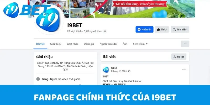 Link truy cập 2 Fanpage chính thức của I9bet